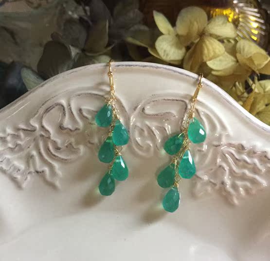 Green Vine | Natural Emerald Agate Teardrop Earrings | Handcrafted Luxury Statement Jewelry