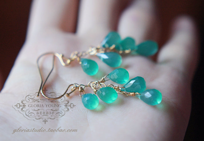 Green Vine | Natural Emerald Agate Teardrop Earrings | Handcrafted Luxury Statement Jewelry