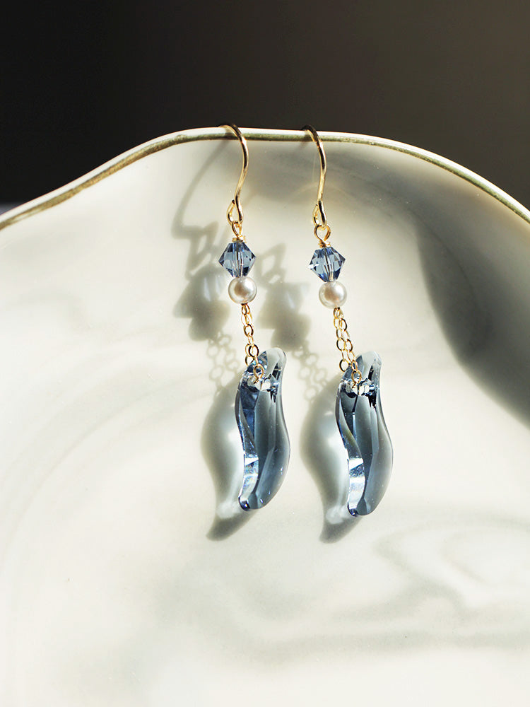 Swarovski Exclusive S-Shaped Blue Crystal 14K Gold-Filled Elegant Earrings