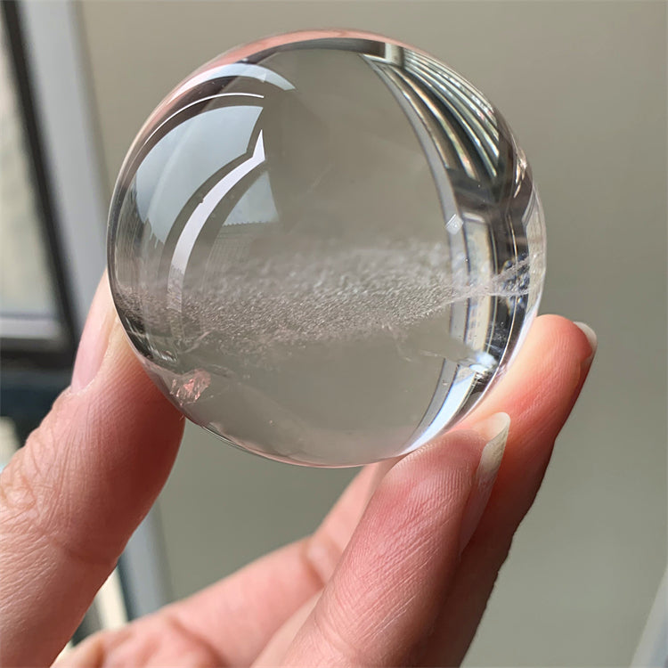 Natural White Crystal Sphere Polished Specimen with Seven-Color Rainbow and Transparent Original Ore