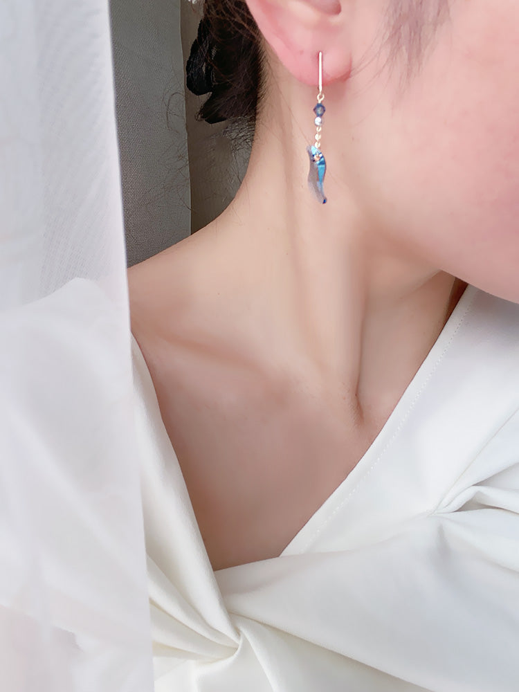 Swarovski Exclusive S-Shaped Blue Crystal 14K Gold-Filled Elegant Earrings