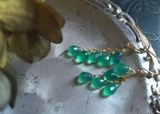 Green Vine | Natural Emerald Agate Teardrop Earrings | Handcrafted Luxury Statement Jewelry