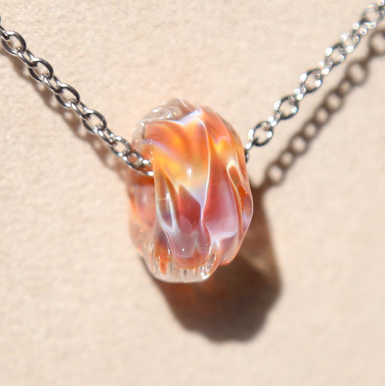 Rainbow Rock Candy Orange-Red Iridescent Glass Bead Necklace: A Burst of Colorful Elegance