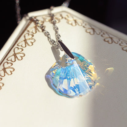 Iridescent Crystal Shell Sterling Silver Necklace: A Symphony of Oceanic Elegance