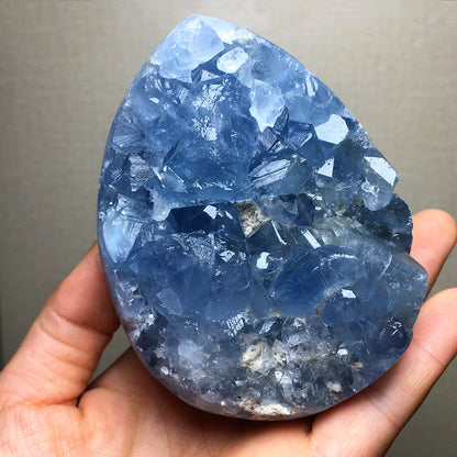 Natural Blue Crystal Geode Cluster, Heart-Shaped, Egg-Shaped, Celestite Specimen, Decorative Ornamen