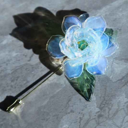 Gardenia Glass Brooch: A Blooming Piece of Art in Lampworked Glass