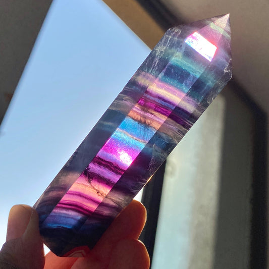 Natural Multicolored Fluorite Column Display