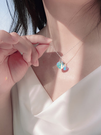 Iridescent Crystal Shell Sterling Silver Necklace: A Symphony of Oceanic Elegance