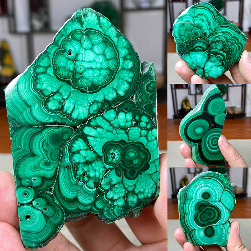 Natural Malachite Slices with Eye of Heaven - Raw Mineral Display Pieces