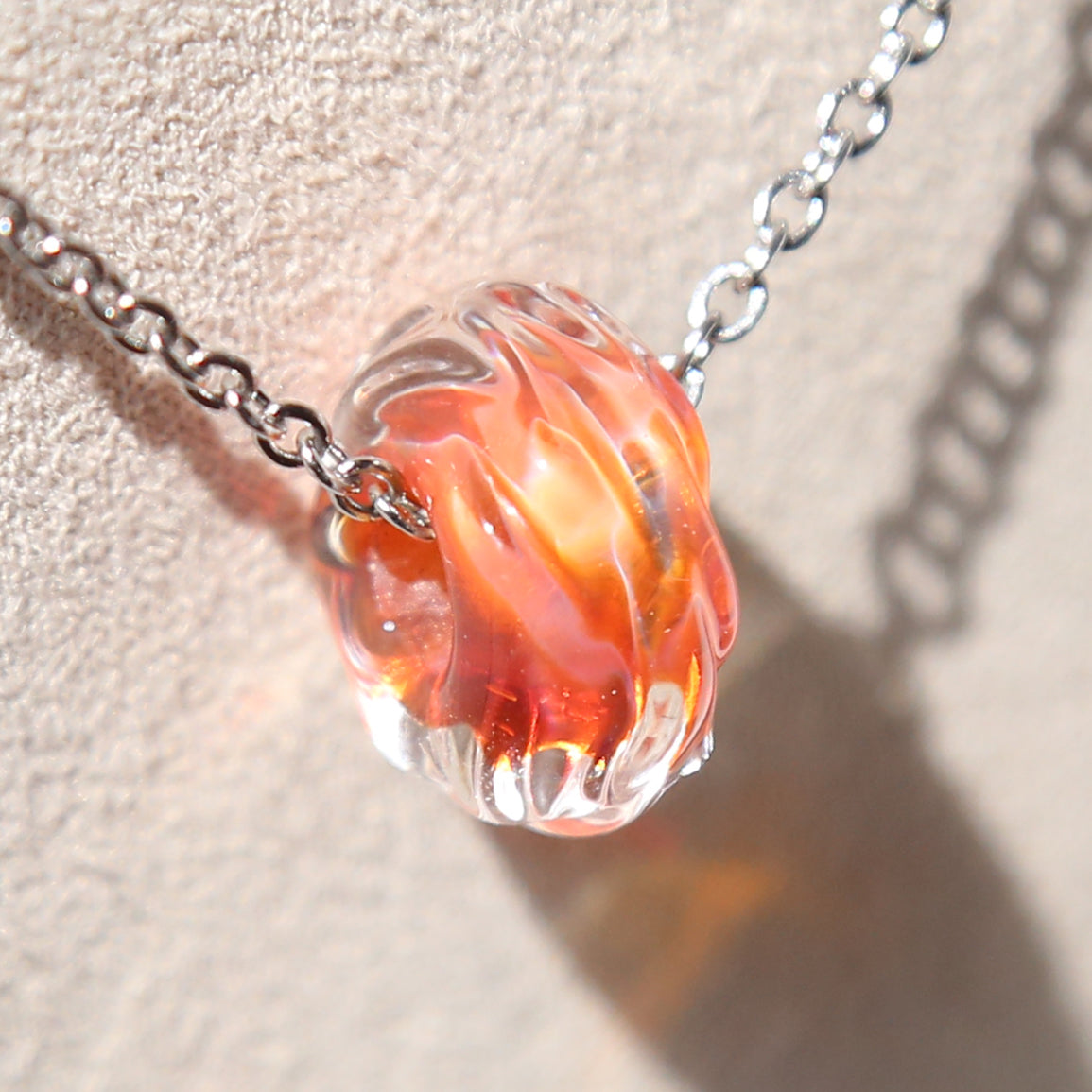 Rainbow Rock Candy Orange-Red Iridescent Glass Bead Necklace: A Burst of Colorful Elegance