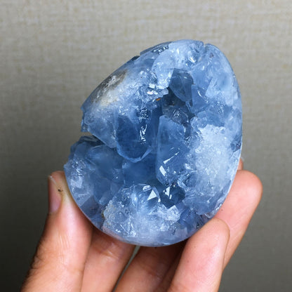 Natural Blue Crystal Geode Cluster, Heart-Shaped, Egg-Shaped, Celestite Specimen, Decorative Ornamen