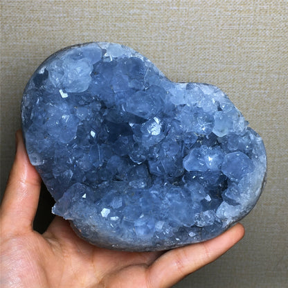 Natural Blue Crystal Geode Cluster, Heart-Shaped, Egg-Shaped, Celestite Specimen, Decorative Ornamen