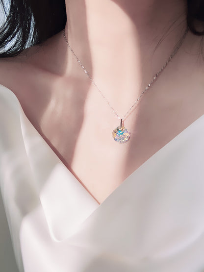 Iridescent Crystal Shell Sterling Silver Necklace: A Symphony of Oceanic Elegance