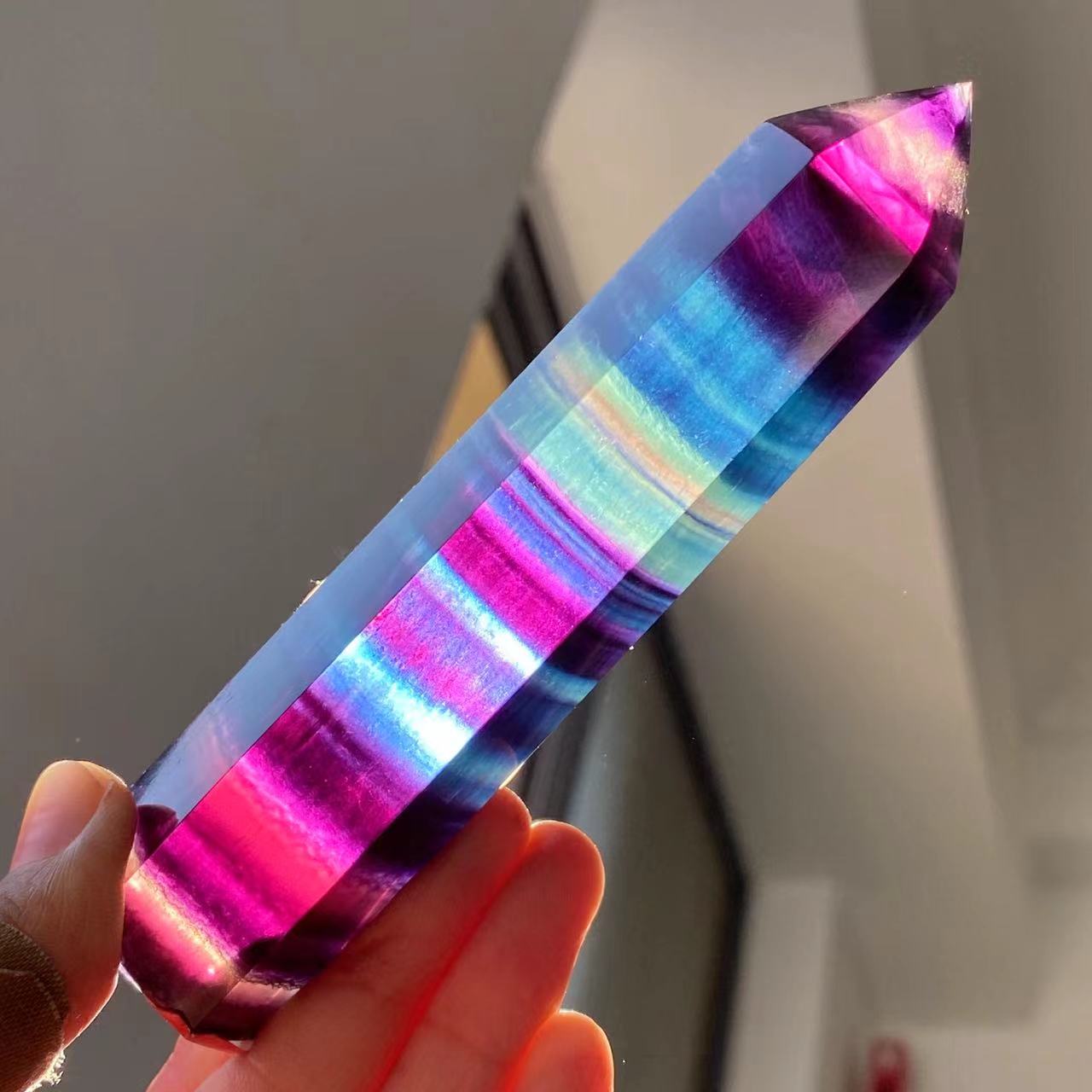 Natural Multicolored Fluorite Column Display