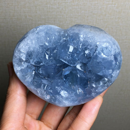 Natural Blue Crystal Geode Cluster, Heart-Shaped, Egg-Shaped, Celestite Specimen, Decorative Ornamen