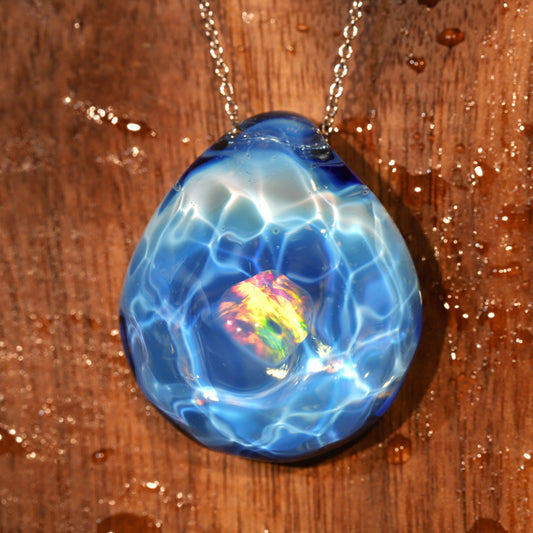 Nocturnal Star Glass Art: Ocean Glass "Neptune's Stone" Handcrafted Pendant