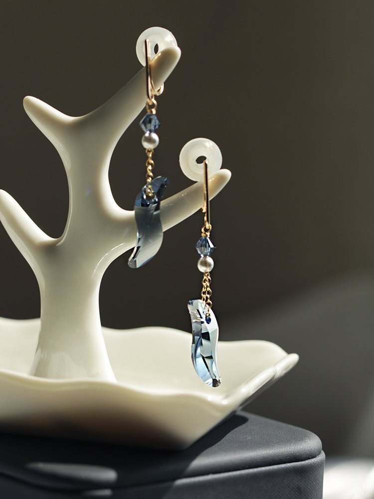 Swarovski Exclusive S-Shaped Blue Crystal 14K Gold-Filled Elegant Earrings
